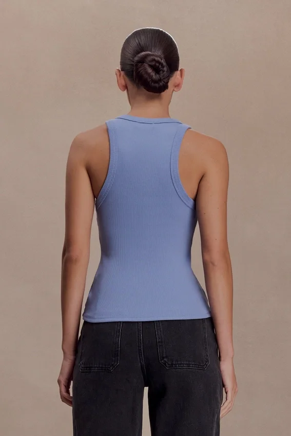 Lola Ribbed Sleeveless Top With Hardware – Cornflower Blue Lola Ribbed Sleeveless Top With Hardware – Cornflower Blue