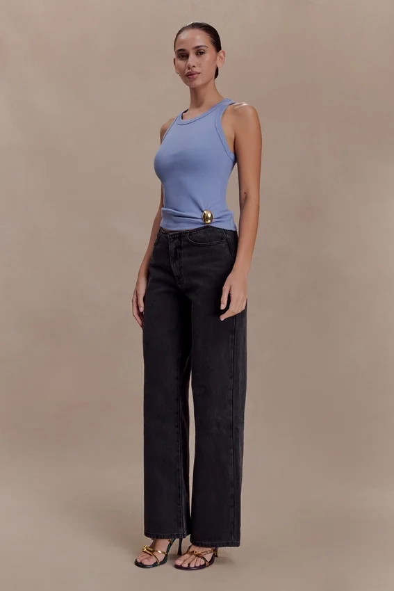 Lola Ribbed Sleeveless Top With Hardware – Cornflower Blue Lola Ribbed Sleeveless Top With Hardware – Cornflower Blue