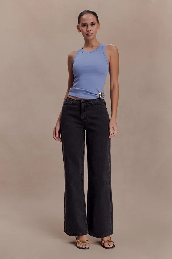 Lola Ribbed Sleeveless Top With Hardware – Cornflower Blue Lola Ribbed Sleeveless Top With Hardware – Cornflower Blue