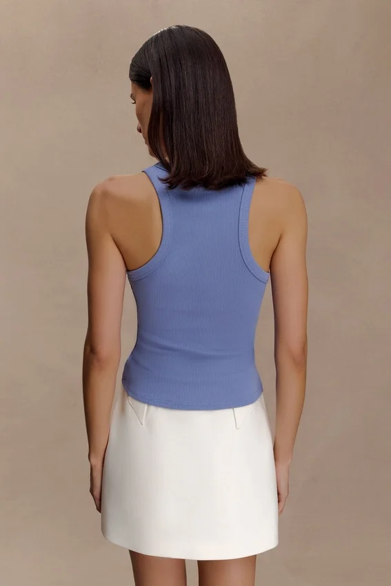 Lola Ribbed Sleeveless Top With Hardware – Cornflower Blue Lola Ribbed Sleeveless Top With Hardware – Cornflower Blue