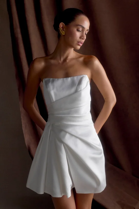 Lora Strapless Satin Mini Dress – White Lora Strapless Satin Mini Dress – White