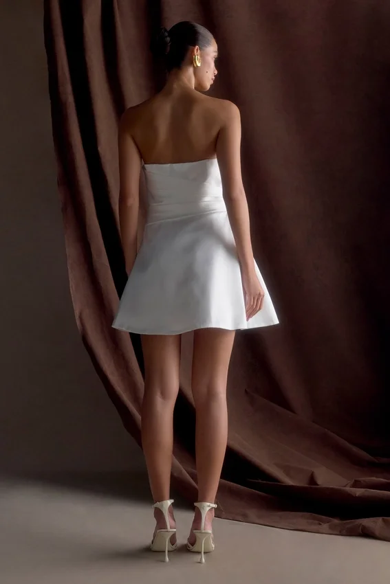 Lora Strapless Satin Mini Dress – White Lora Strapless Satin Mini Dress – White