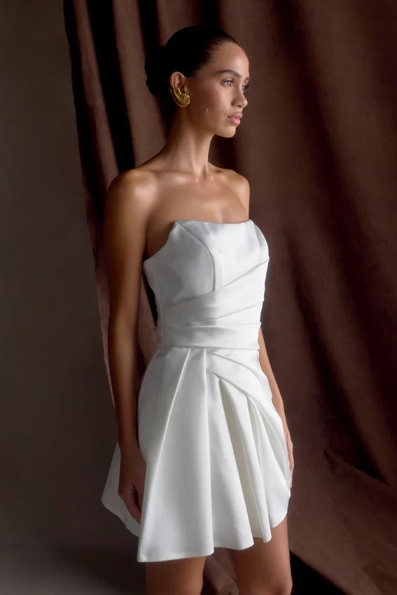 Lora Strapless Satin Mini Dress – White Lora Strapless Satin Mini Dress – White