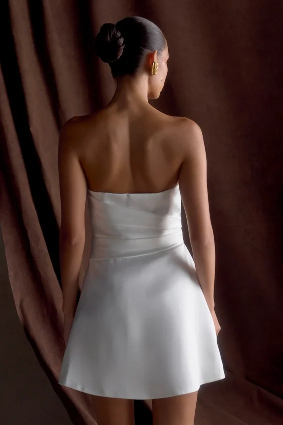 Lora Strapless Satin Mini Dress – White Lora Strapless Satin Mini Dress – White