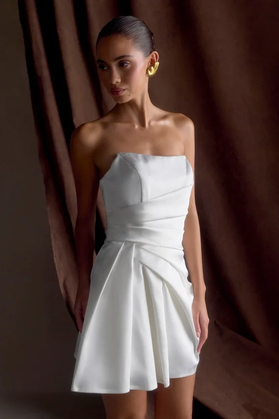 Lora Strapless Satin Mini Dress – White Lora Strapless Satin Mini Dress – White