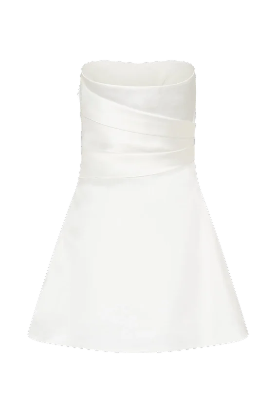 Lora Strapless Satin Mini Dress – White Lora Strapless Satin Mini Dress – White