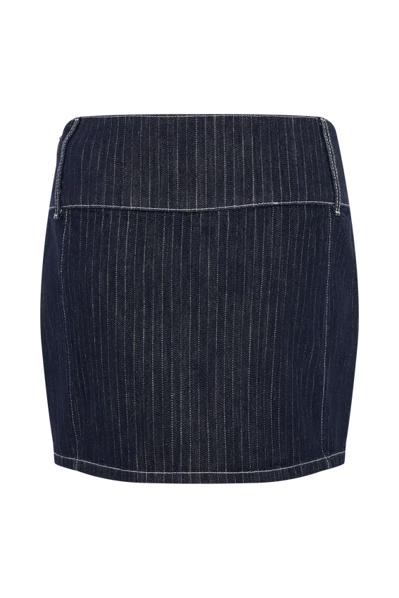 Loraine Mid Rise Denim Mini Skirt – Indigo Pinstripe Loraine Mid Rise Denim Mini Skirt – Indigo Pinstripe