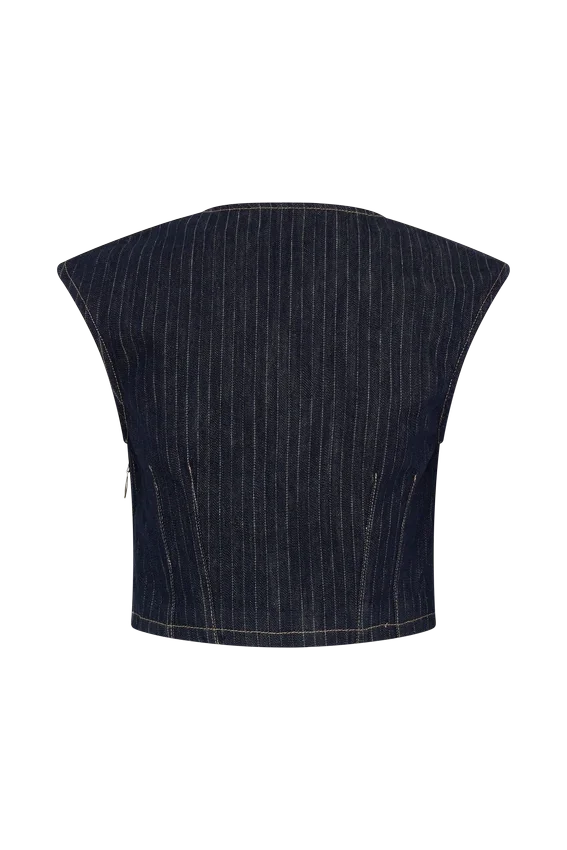 Loraine Sleeveless Denim Top – Indigo Pinstripe Loraine Sleeveless Denim Top – Indigo Pinstripe
