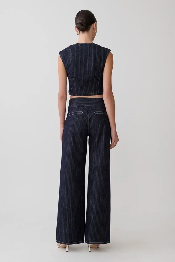 Loraine Sleeveless Denim Top – Indigo Pinstripe Loraine Sleeveless Denim Top – Indigo Pinstripe