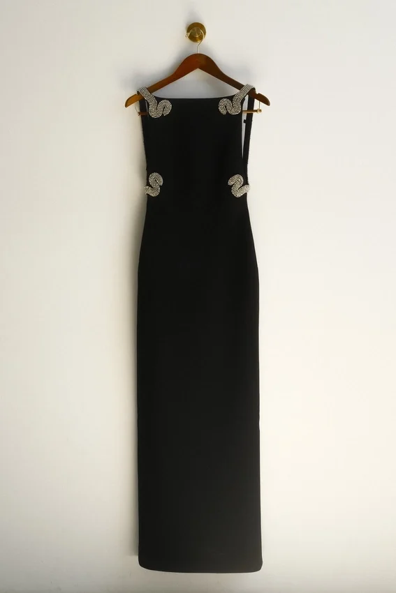 Lorde Embellished Crepe Maxi Dress – Black Lorde Embellished Crepe Maxi Dress – Black