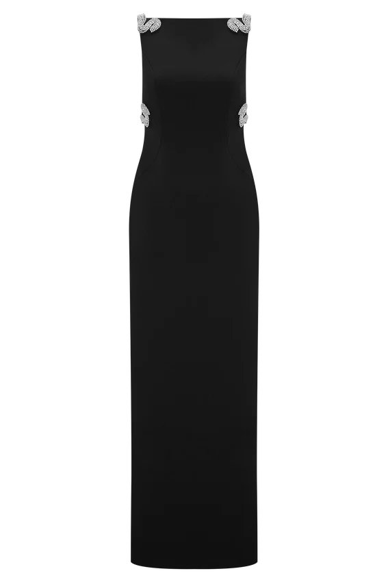 Lorde Embellished Crepe Maxi Dress – Black Lorde Embellished Crepe Maxi Dress – Black