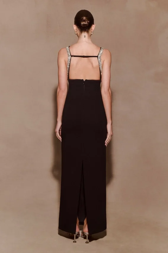 Lorde Embellished Crepe Maxi Dress – Black Lorde Embellished Crepe Maxi Dress – Black