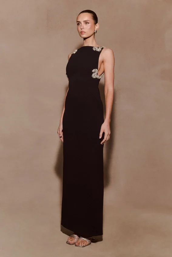 Lorde Embellished Crepe Maxi Dress – Black Lorde Embellished Crepe Maxi Dress – Black
