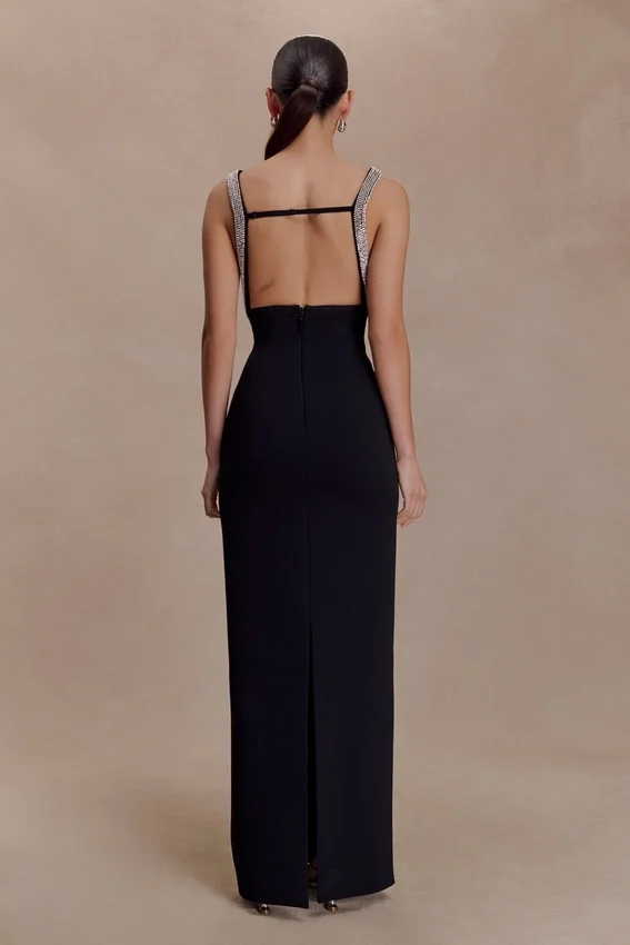 Lorde Embellished Crepe Maxi Dress – Black Lorde Embellished Crepe Maxi Dress – Black