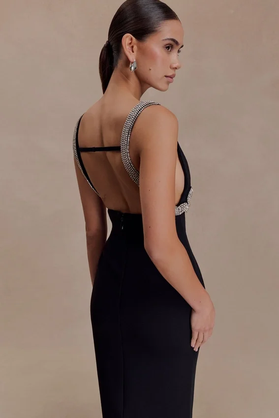 Lorde Embellished Crepe Maxi Dress – Black Lorde Embellished Crepe Maxi Dress – Black
