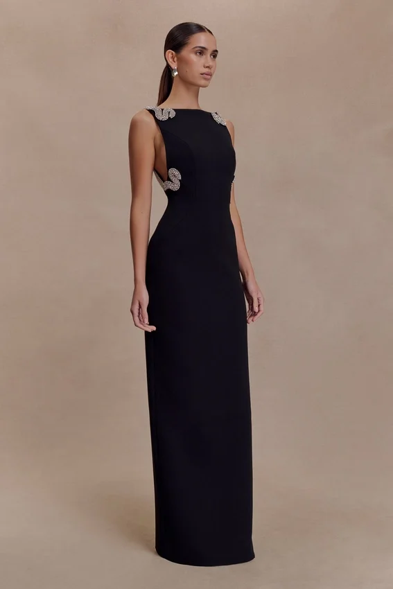 Lorde Embellished Crepe Maxi Dress – Black Lorde Embellished Crepe Maxi Dress – Black