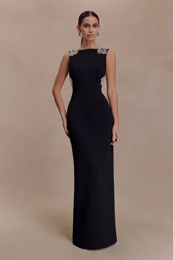 Lorde Embellished Crepe Maxi Dress – Black Lorde Embellished Crepe Maxi Dress – Black