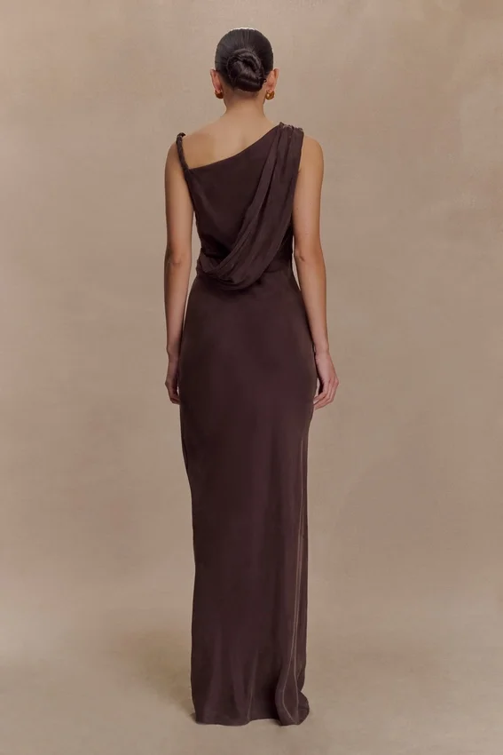 Lorieanne Draped Maxi Dress – Dark Chocolate Lorieanne Draped Maxi Dress – Dark Chocolate