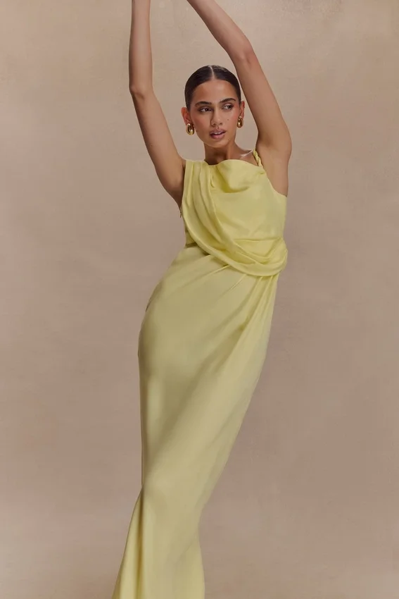 Lorieanne Draped Maxi Dress – Lemon Lorieanne Draped Maxi Dress – Lemon