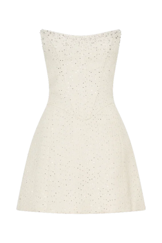 Lorrie Tweed Corset Mini Dress – White Lorrie Tweed Corset Mini Dress – White