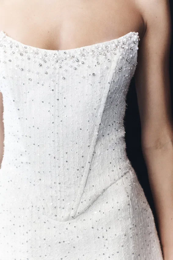 Lorrie Tweed Corset Mini Dress – White Lorrie Tweed Corset Mini Dress – White