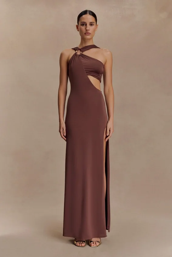 Lottie Slinky Maxi Dress With Split – Chocolate Lottie Slinky Maxi Dress With Split – Chocolate