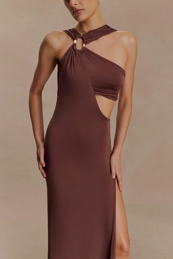 Lottie Slinky Maxi Dress With Split – Chocolate Lottie Slinky Maxi Dress With Split – Chocolate