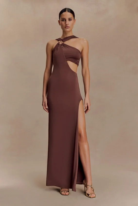 Lottie Slinky Maxi Dress With Split – Chocolate Lottie Slinky Maxi Dress With Split – Chocolate