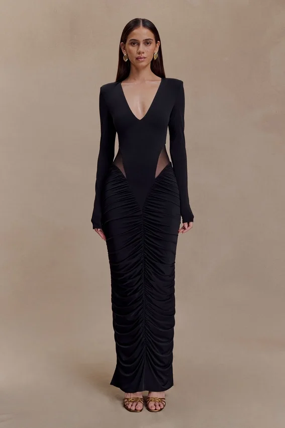 Louanne Slinky Long Sleeve Maxi Dress – Black Louanne Slinky Long Sleeve Maxi Dress – Black