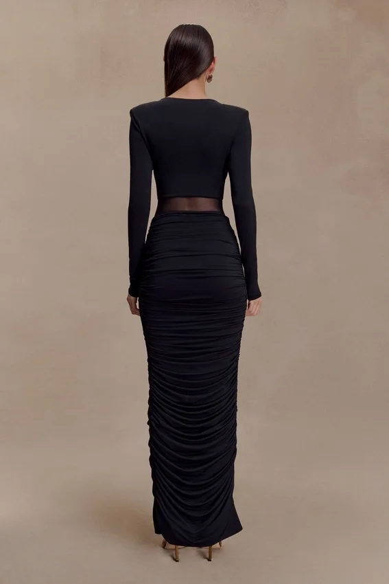 Louanne Slinky Long Sleeve Maxi Dress – Black Louanne Slinky Long Sleeve Maxi Dress – Black