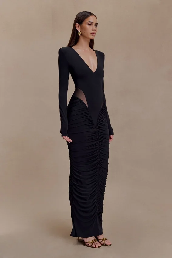 Louanne Slinky Long Sleeve Maxi Dress – Black Louanne Slinky Long Sleeve Maxi Dress – Black