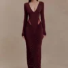 Louanne Slinky Long Sleeve Maxi Dress – Burgundy Louanne Slinky Long Sleeve Maxi Dress – Burgundy