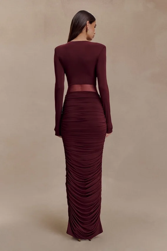 Louanne Slinky Long Sleeve Maxi Dress – Burgundy Louanne Slinky Long Sleeve Maxi Dress – Burgundy