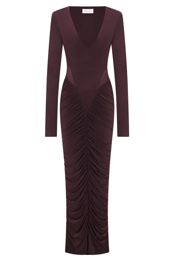Louanne Slinky Long Sleeve Maxi Dress – Burgundy Louanne Slinky Long Sleeve Maxi Dress – Burgundy