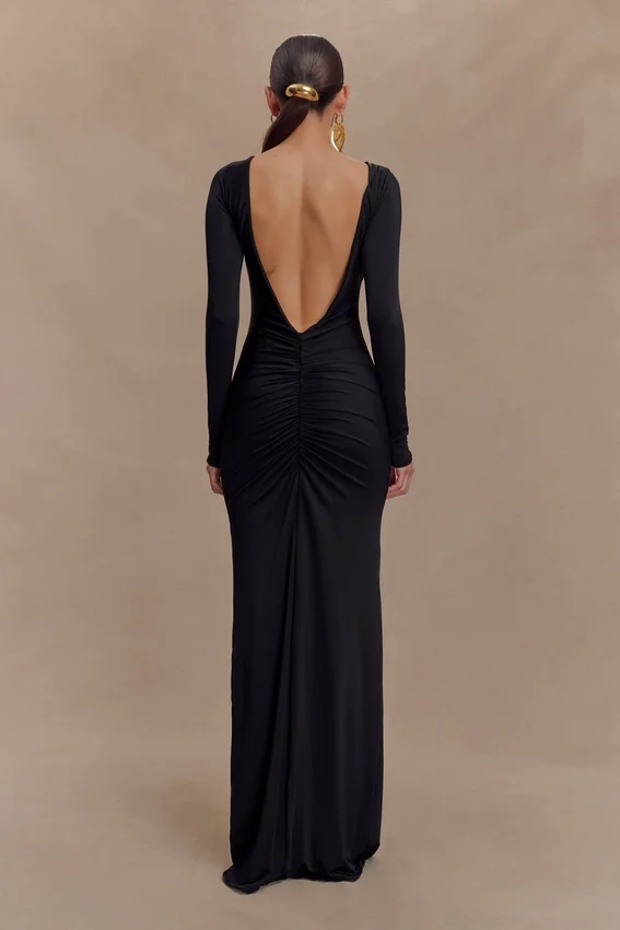 Louisa Long Sleeve Slinky Maxi Dress – Black Louisa Long Sleeve Slinky Maxi Dress – Black