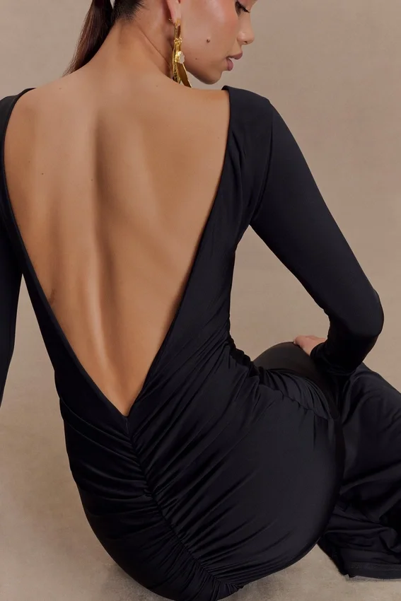 Louisa Long Sleeve Slinky Maxi Dress – Black Louisa Long Sleeve Slinky Maxi Dress – Black