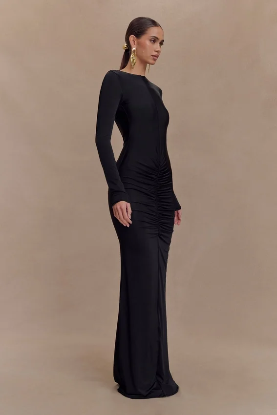 Louisa Long Sleeve Slinky Maxi Dress – Black Louisa Long Sleeve Slinky Maxi Dress – Black