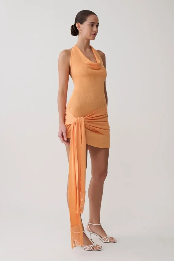 Lucien Cowl Neck Mini Dress – Apricot Lucien Cowl Neck Mini Dress – Apricot