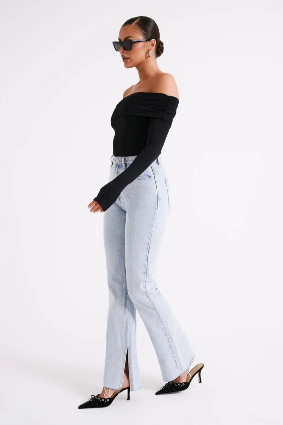 Lucinda Recycled Nylon Off Shoulder Top – Black Lucinda Recycled Nylon Off Shoulder Top – Black