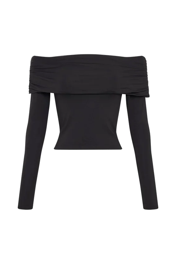 Lucinda Recycled Nylon Off Shoulder Top – Black Lucinda Recycled Nylon Off Shoulder Top – Black