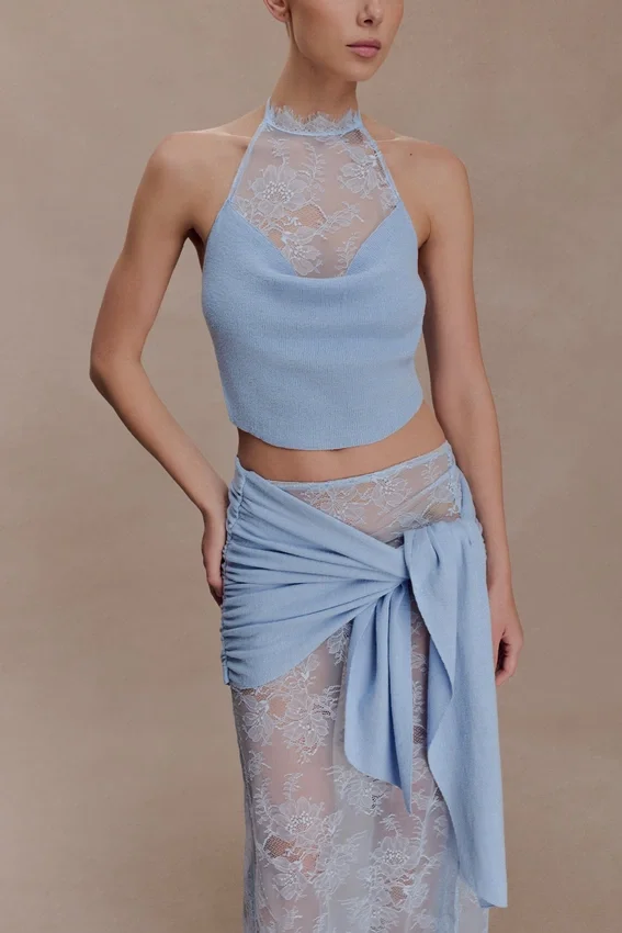 Lucy Lace And Knit Skirt – Cornflower Blue Lucy Lace And Knit Skirt – Cornflower Blue