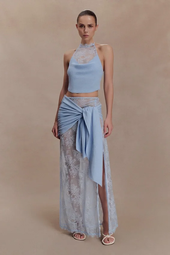 Lucy Lace And Knit Skirt – Cornflower Blue Lucy Lace And Knit Skirt – Cornflower Blue