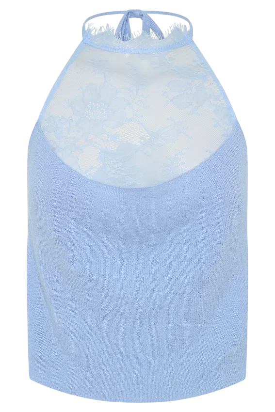 Lucy Lace And Knit Halter Top – Cornflower Blue Lucy Lace And Knit Halter Top – Cornflower Blue