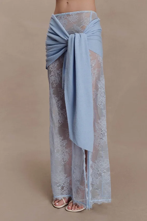 Lucy Lace And Knit Skirt – Cornflower Blue Lucy Lace And Knit Skirt – Cornflower Blue