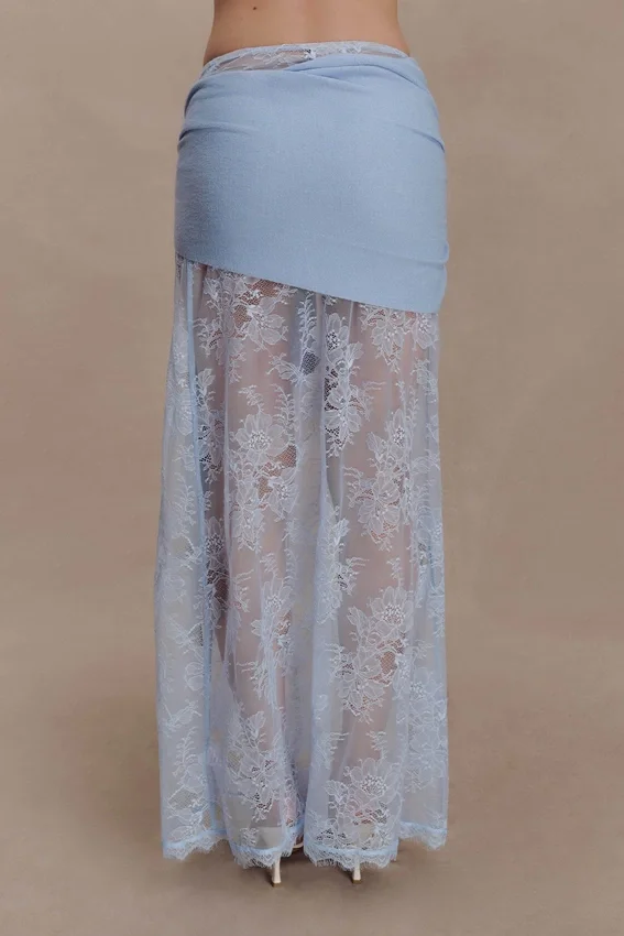 Lucy Lace And Knit Skirt – Cornflower Blue Lucy Lace And Knit Skirt – Cornflower Blue