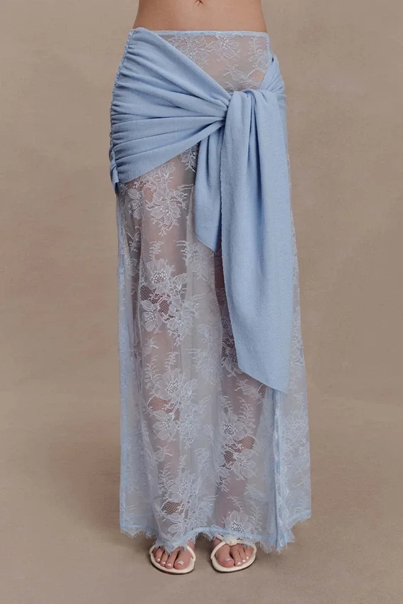 Lucy Lace And Knit Skirt – Cornflower Blue Lucy Lace And Knit Skirt – Cornflower Blue