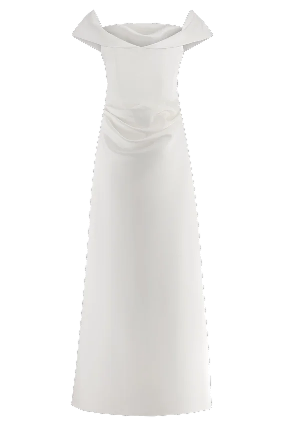 Luna Satin Off Shoulder Gown – White Luna Satin Off Shoulder Gown – White