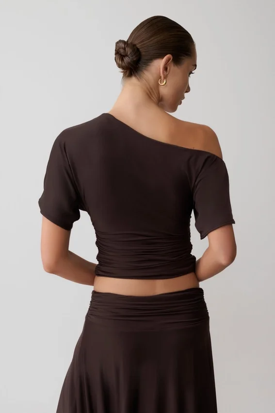 Luu Off Shoulder Slinky Top – Dark Chocolate Luu Off Shoulder Slinky Top – Dark Chocolate