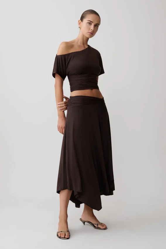 Luu Off Shoulder Slinky Top – Dark Chocolate Luu Off Shoulder Slinky Top – Dark Chocolate
