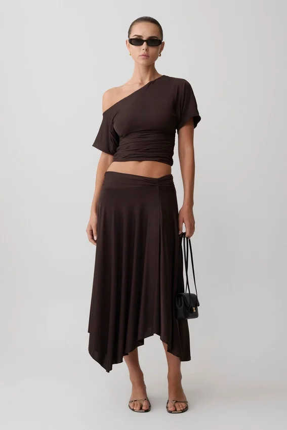 Luu Off Shoulder Slinky Top – Dark Chocolate Luu Off Shoulder Slinky Top – Dark Chocolate